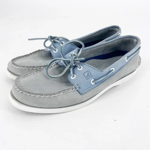 Sperry Gray and Blue Boat Shoes - Picture 2 of 6